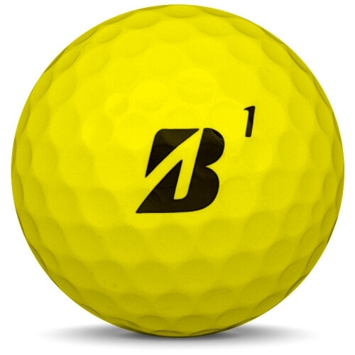 Golfboll av modellen Bridgestone Extra Soft i 2018 års version med gul färg framifrån