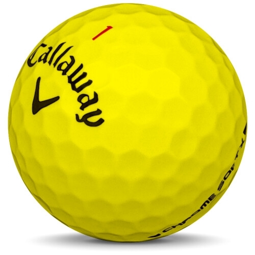 Golfboll av modellen Callaway Chrome Soft x i 2019 års version med gul färg sned bild