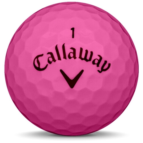 Golfboll av modellen Callaway Supersoft i 2018 års version med rosa färg framifrån